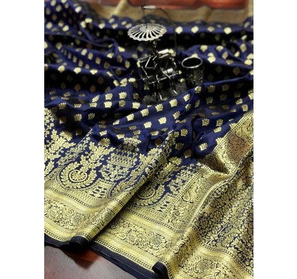 Elegant Look Banarasi Soft silk Handloom Weaving Silk Saree with Rich Elegent Gold zari Wooven Border