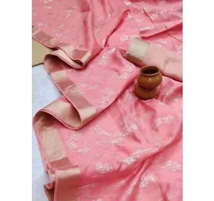 Traditional Silk weaving Saree with exclusive shining hand print and zari woven broder