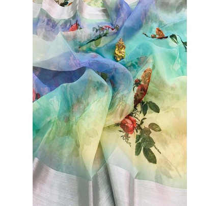 Multi Colored Beautiful Organza Silk Branded Saree