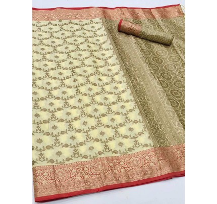Beautiful  Yellow Color Tusser silk Weaving Saree