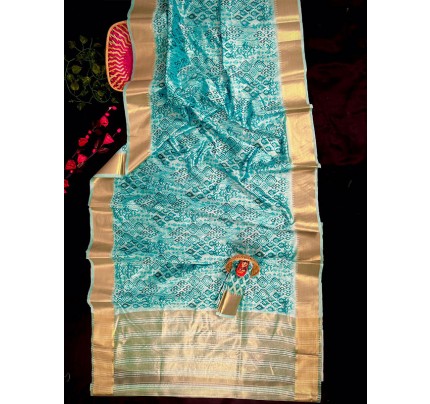Unique Style Paper Silk Printed Saree with Zari weaves border