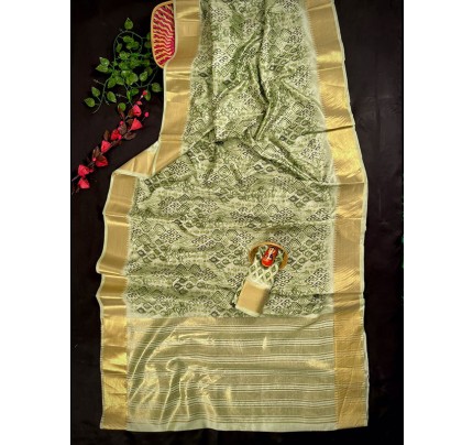 Unique Style Paper Silk Printed Saree with Zari weaves border