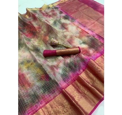 Beautiful Look Orgenja Kuppadam Silk Checks Saree with Contrast Borders & zari Pallu