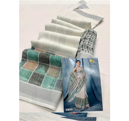 Stunning Look  Pure Linen with Silver Border Saree