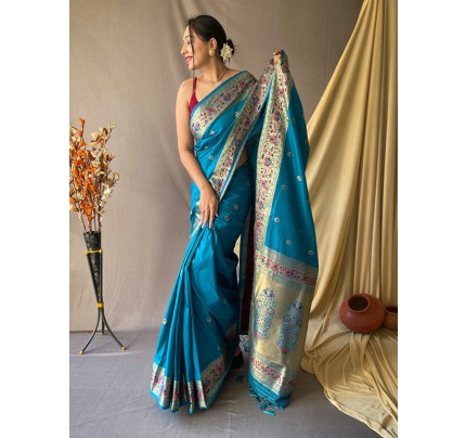 Unique Style Paithani Silk Saree with Rich weaved Pallu