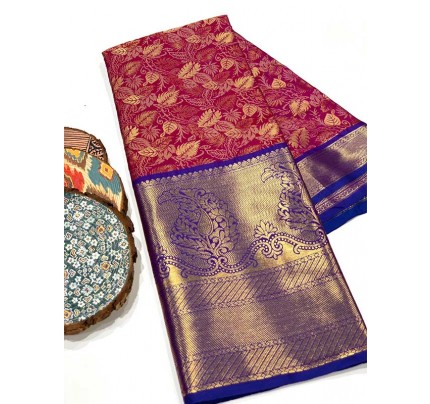 Attractive Look Rich And Premium Quality  Kanchipuram Silk Saree With Golden Pure Zari Embellishes The Beauties 
