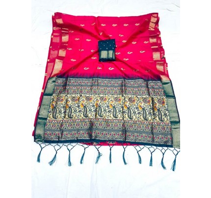 Superb Trending Pink Silk weaving Saree with beautiful RIch Pallu