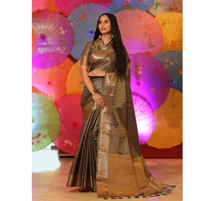 Stylish Look Soft Banarasi Silk Saree with self weaving AllOver with zari border