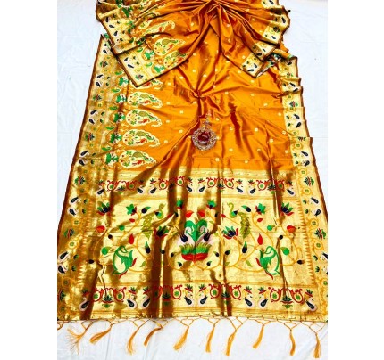 Gorgeous Look Paithani Silk Saree with Jacquard weaving border