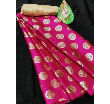 Floral Look Pure Satin Silk Gola foil Printed Saree with Satin Blouse