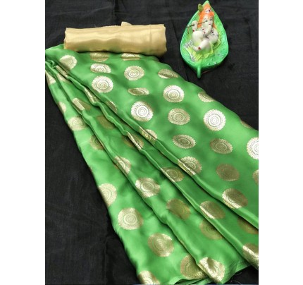 Floral Look Pure Satin Silk Gola foil Printed Saree with Satin Blouse
