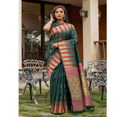 New Designer Tussar Silk weaving Saree with ikkat woven Border