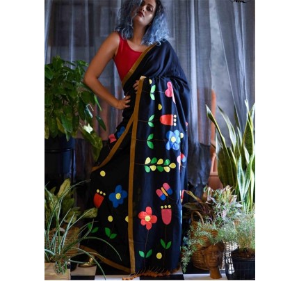 Beautiful Linen Printed Saree with Banglory Satin Blouse