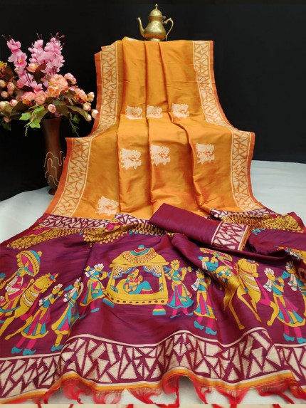 Soft Raw Silk Two Tone weaving Saree with Antique Design and exclusive woven Pallu