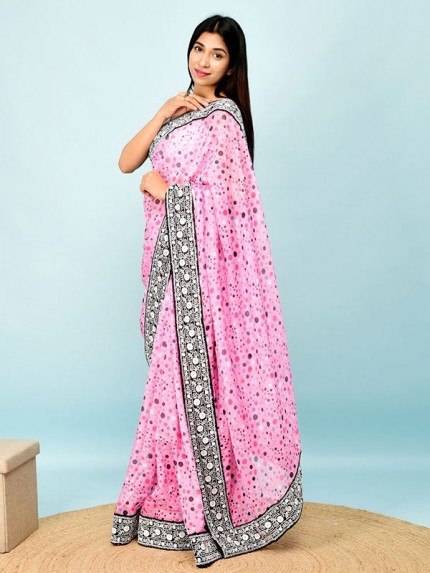 Celebrity Style Organza Silk Saree with with Sequencing lace