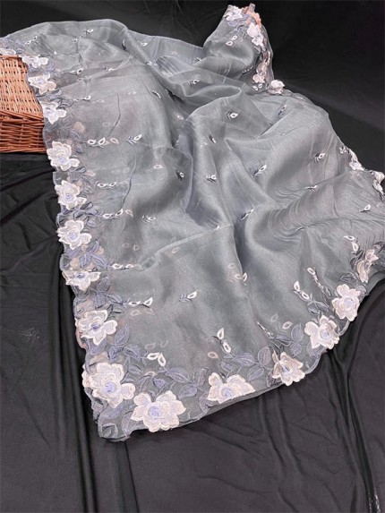 Graceful Organza Silk Saree with Beautiful embroidery work & Sattin Blouse