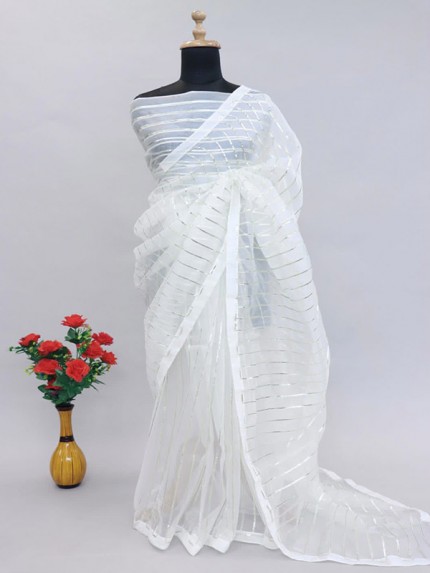 Superb Look Organza Silk Saree with Embroidery worked