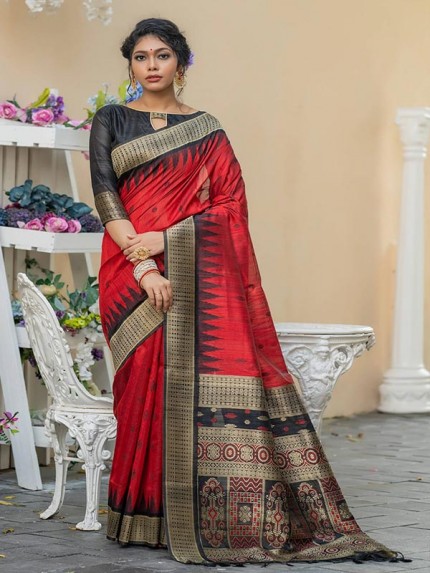 Pure Tussar Silk weaving Saree with small woven Butti contrast pallu