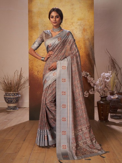 Stunning Look Silk Digital Printed Saree with Latkans on Pallu