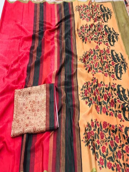 Multi Colored  Pure Silk Crepe Digital Printed Sarees