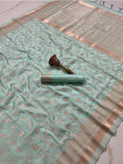 Fabulous Pure Soft Silk Orginal Mina And Silver Zari With Heavy Weaving Work