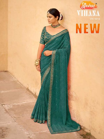  Rama Georgett Embroidery Border With Embroidery Blouse Saree