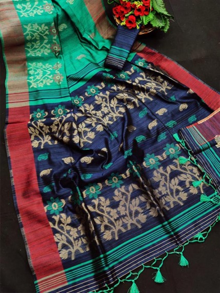 Pure tussar Silk Jamdani weaving Saree with exclusive tassels