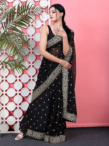 Classic Look Georgette Saree with sequencing buttis