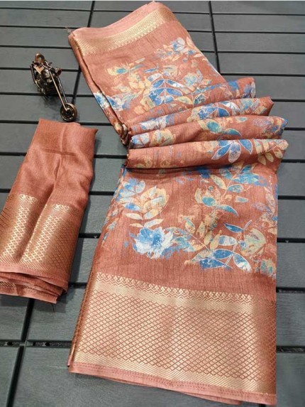 Floral Style Dola Silk Saree with Jacquard weaving Border