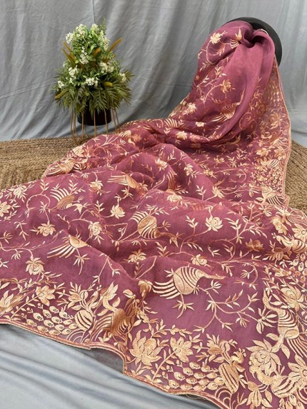 Embellished Designer Pure Organza Silk Saree with embroidery work Rich Pallu & Zari Border  