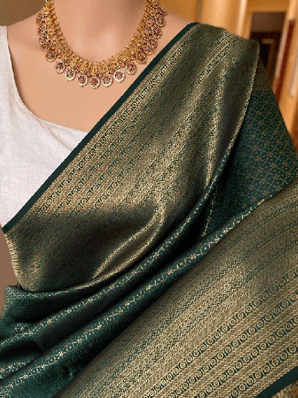 Stunning Green  color Lichi Silk weaving Jacquard Saree