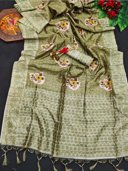  Semi Tussar Silk Saree With All Over Beautiful Prints 