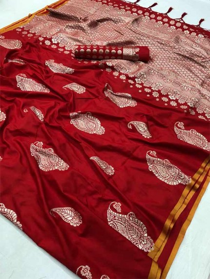 Beautiful  Red Color Pure Silk  Branded Saree