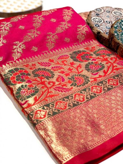 Stylish Look Pink Colour Soft 2Ton Banarasi Silk Geometric Designer Saree