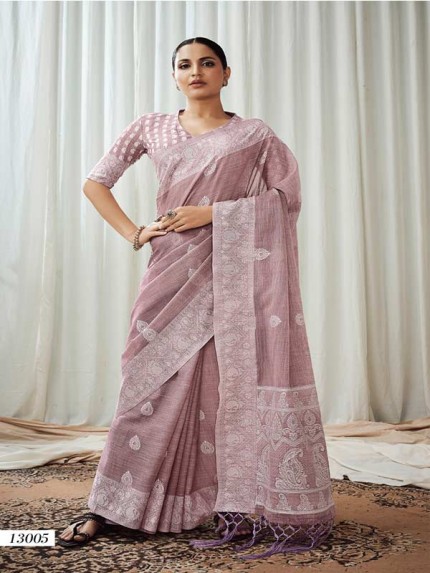 Stunning Look Soft Luckhnowi Rich Pallu Weaving Linen Saree