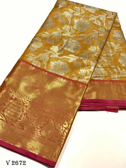Stylish Look Yellow   Colour Soft Tissue Kasab  Pattu Exclusive Edition Designer Saree