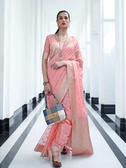  Beautiful Pink Color Modal Mukaish Weaving Saree
