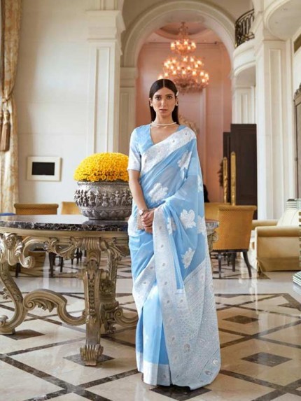 Stunning Look Blue Colour  Modal Chikankari Weaving Saree