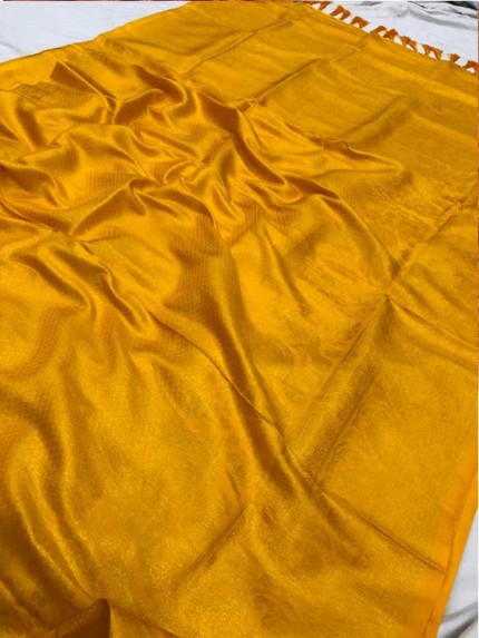 Stunning Look Yellow Colour Pure Banarasi Silk With Pure Gold Kasab Jari Yarn