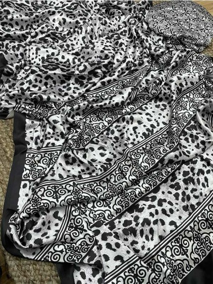 Pure Soft Japan Sartin Silk(8kg) Saree With Beautiful Leopard Print In All Over Saree