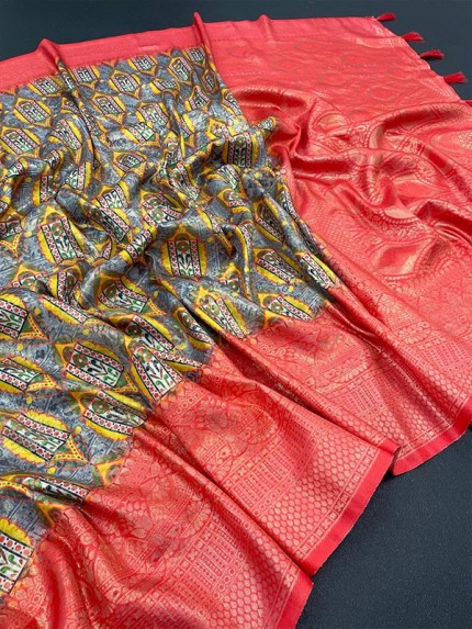 Amazing Stylish Digital Printed Silk Saree