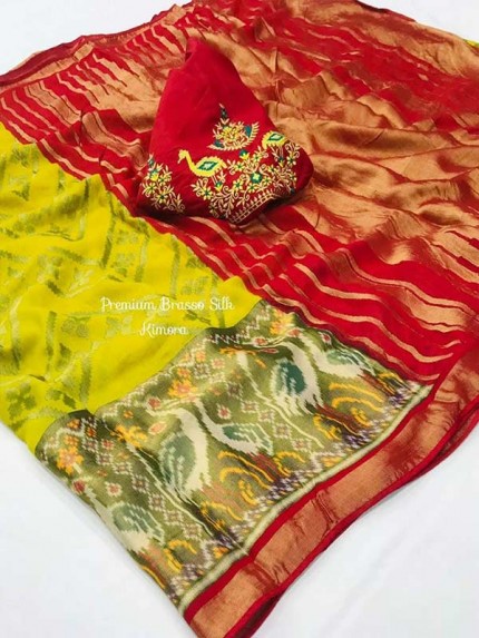 Multi Colored Soft Brasso With Paithani Print Saree 