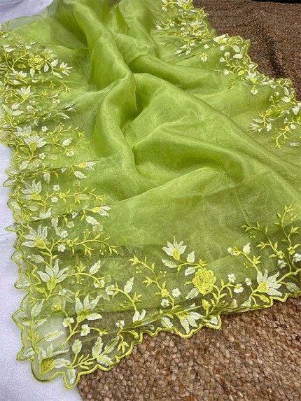 Unique Style Organza Silk Saree with embroidery work & Sattin Blouse