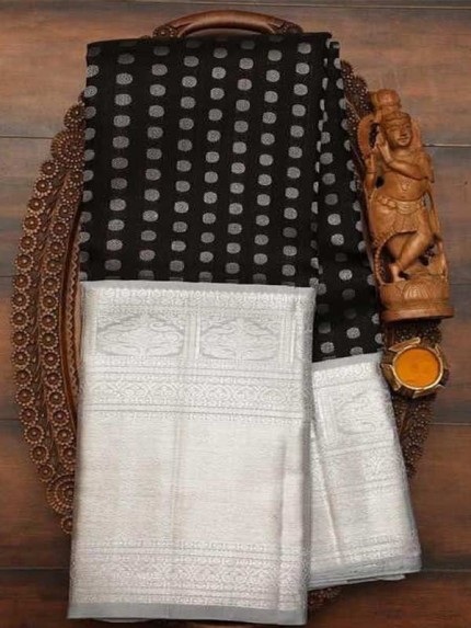 Amazing Stylish Black Color Soft Lichi Silk Weaving Saree 