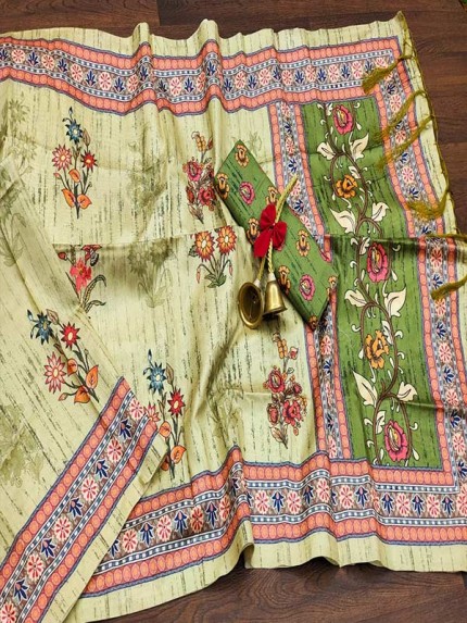 Tussar Silk Saree with Beautiful Floral print 