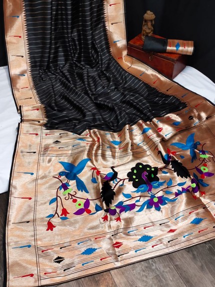 Banarasi soft silk paithani saree with zari border and exclusive zari pallu with blouse piece 