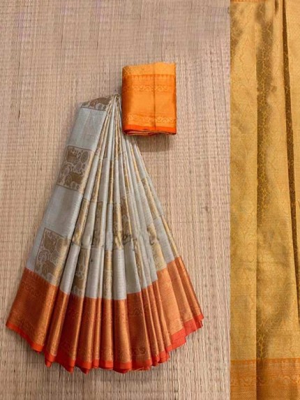 Beautiful Multi Color Kora muslin weaving Saree with pretty zari weaves 
