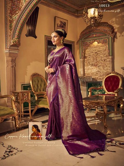  Beautiful Purple  Color Soft Handloom Weaving silk with Copper Zari