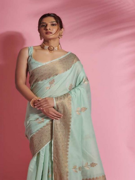 Wedding Look Rama Colored Soft Modal Cotton With Dual Shade Weaving Saree