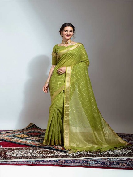 Pure Linen Silk Saree with zari woven Leriya Pattern and Fancy zari woven border 